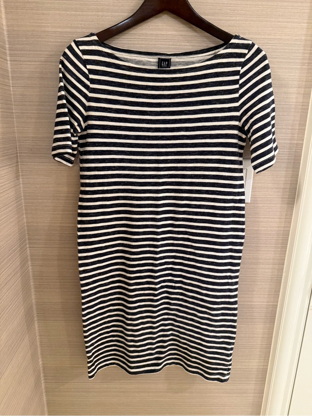 Gap Maternity Navy Stripe Boatneck T-Shirt Dress XS 100% Cotton